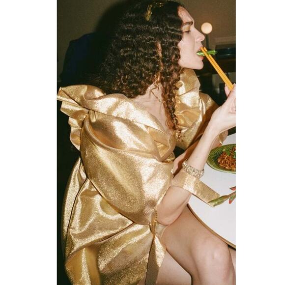 New FREE PEOPLE Selva Negra Atomo Babydoll Dress $400 X-SMALL Gold Metallic